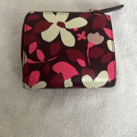 Kate Spade Small Wallet EUC floral maroon deep red white pink - Picture 4 of 8